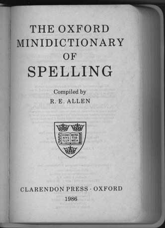 Title page: "The Oxford Minidictionary of Spelling"